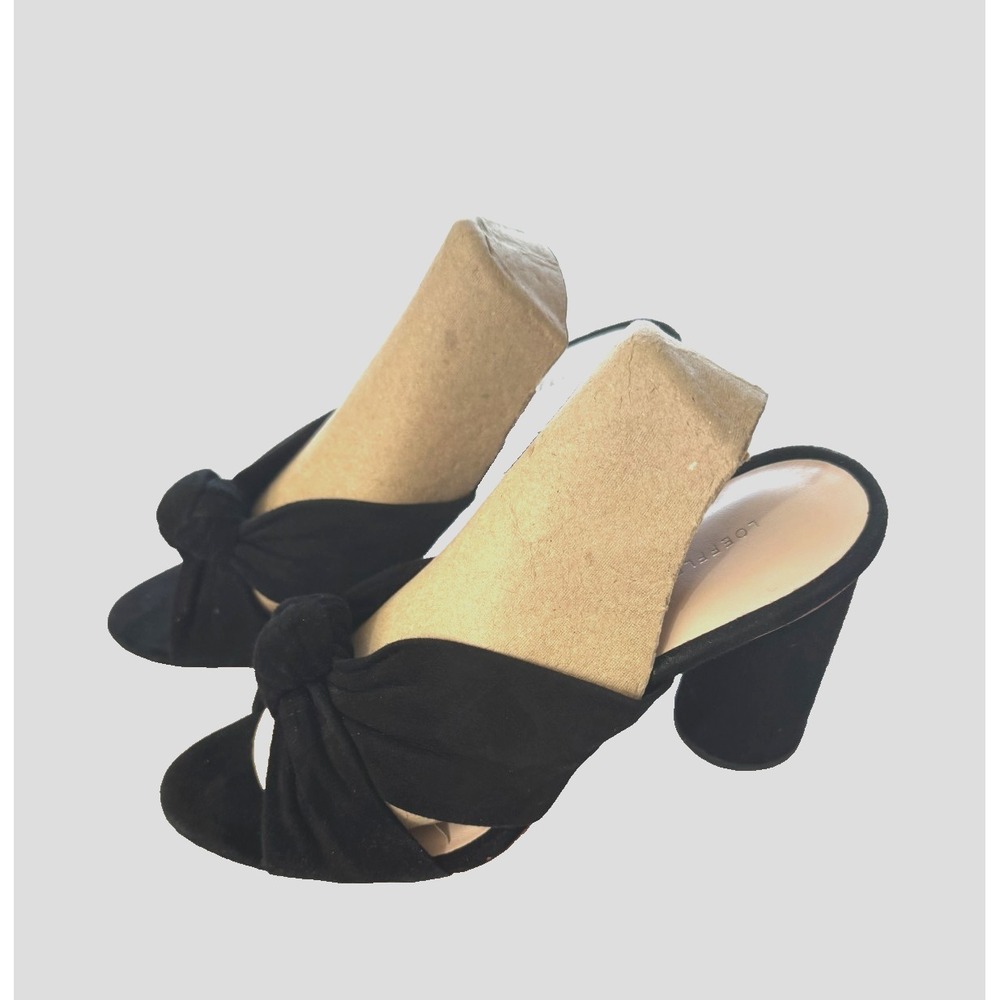 Loeffler Randall Coco Knotted Block Heel Mules Black Slides Velvet Size 6